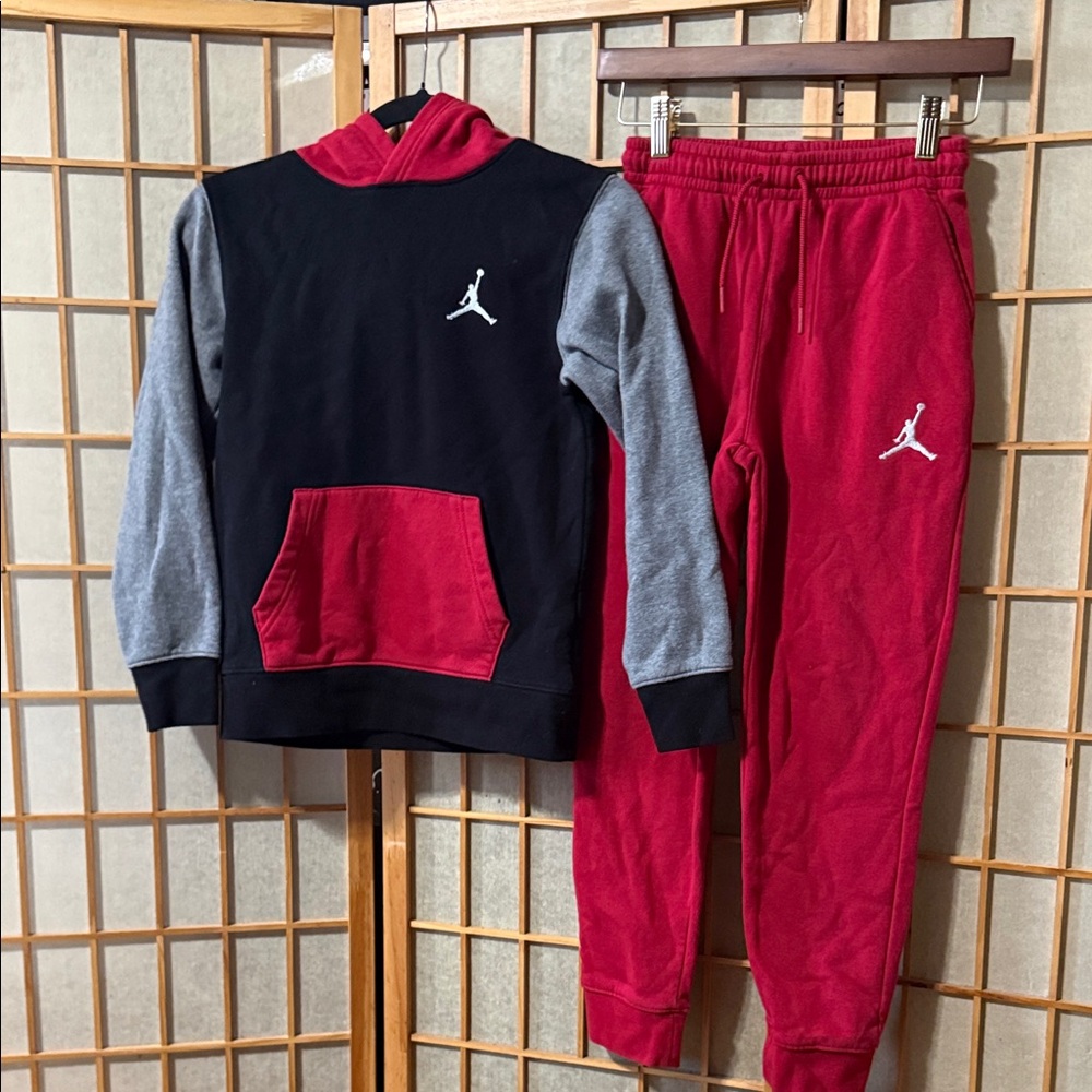 Jordan Black, Red & Gray Kids' Hooded Sweatshirt and Joggers Set